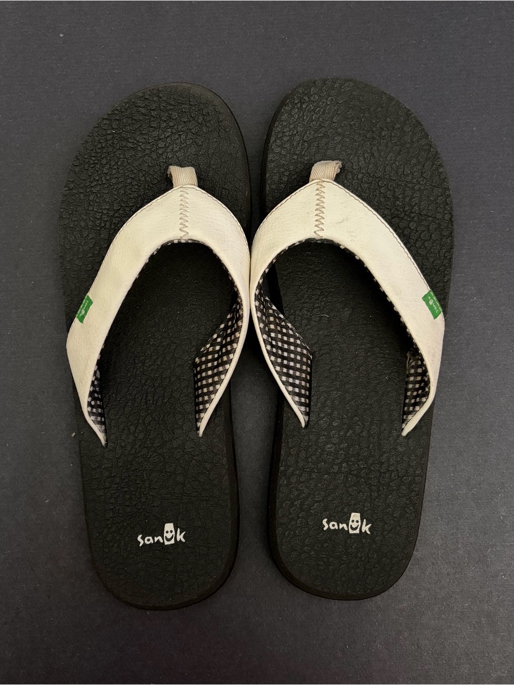 Sanuk Black Flip Flop Sandals with White Straps